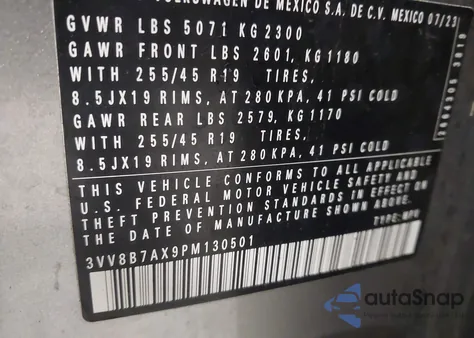 2023 Volkswagen Tiguan 2.0T Se R-Line Black z USA, uszkodzony, nr VIN 3VV8B7AX9PM130501